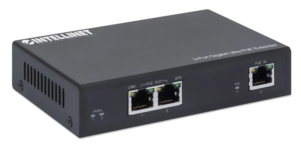 Intellinet Network Solutions Intellinet 2-Port Gigabit Ultra PoE Extender 60 W Black — product photo