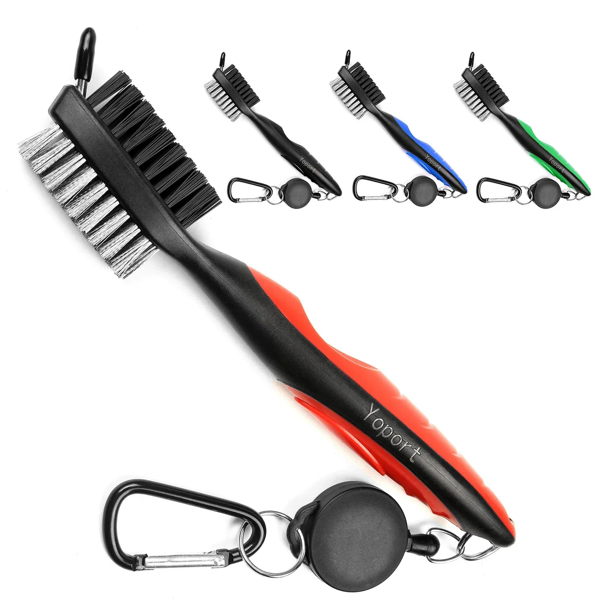 Yoport Golf Club Brush Groove Cleaner Retractable Carabiner Red Black .13 lbs — product photo