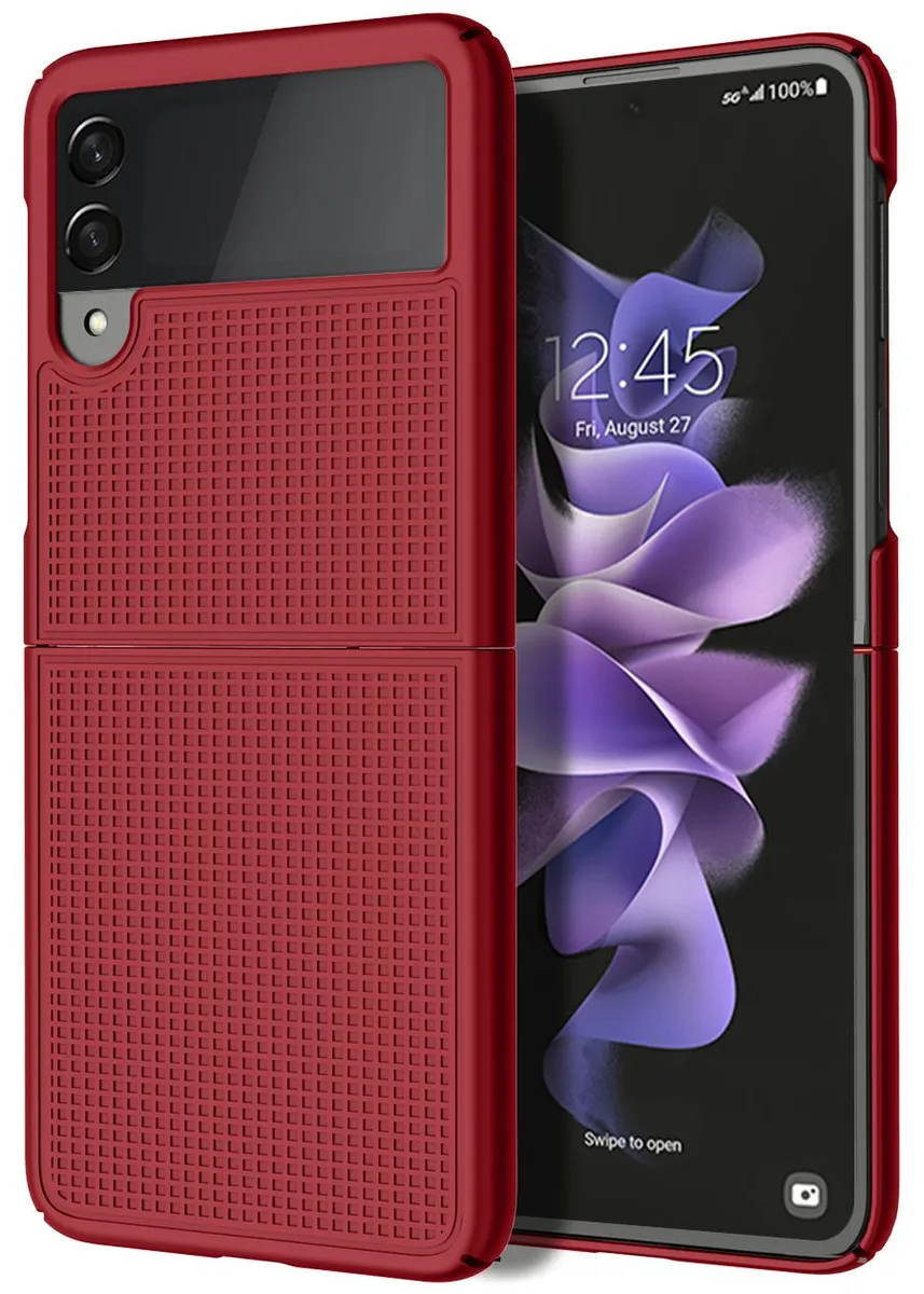 Nakedcellphone Nakedcellphone Textured Grid Case Red for Samsung Galaxy Z Flip 3 5G — product photo