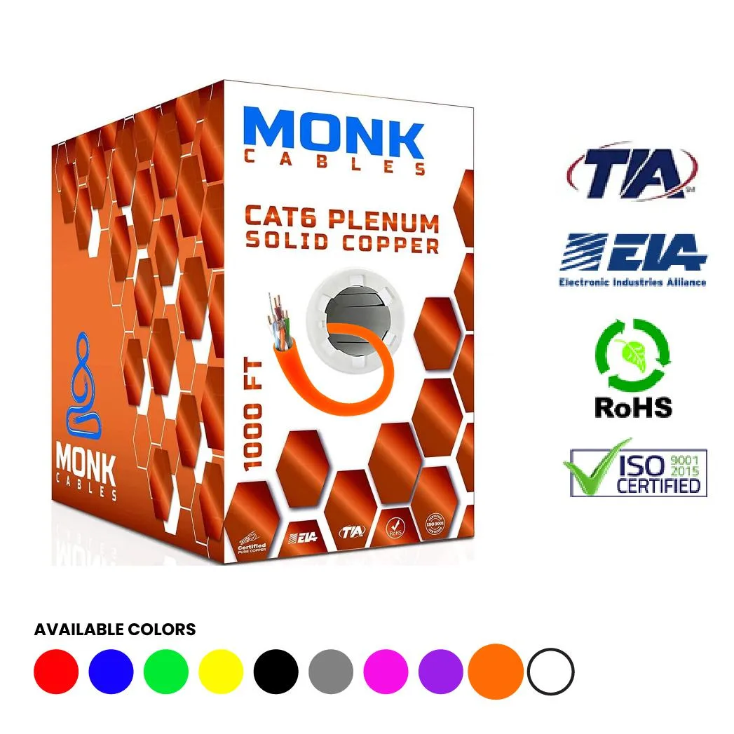 Monk Cables Monk Cables MC-C6-BC-BL Cat6 Plenum 1000ft Orange 23AWG 550MHz — product photo