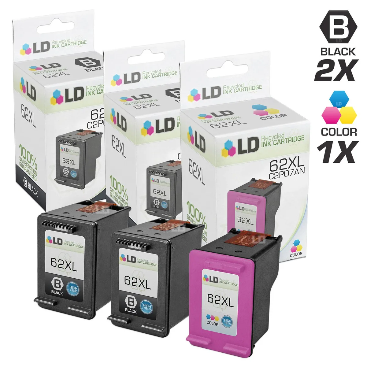 LD Products LD Products 62XL 3PK Ink Cartridges 2 Black 1 Color — product photo