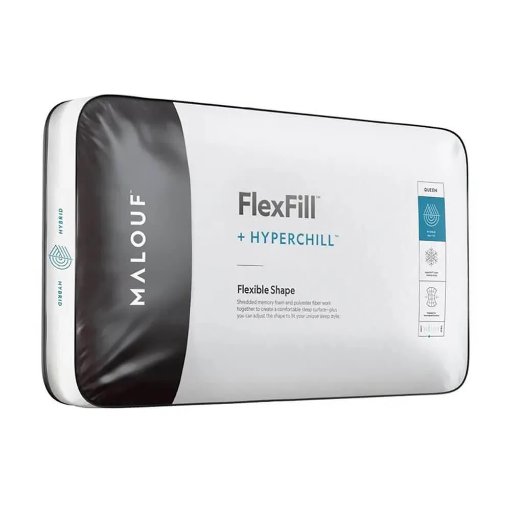 Queen-size pillow with white cooling cover and shredded foam fill