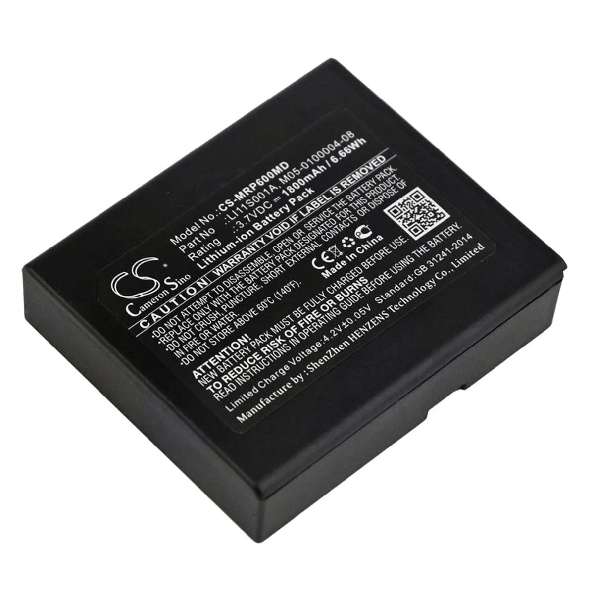 Rectangular lithium-ion battery pack with label showing 1800mAh capacity