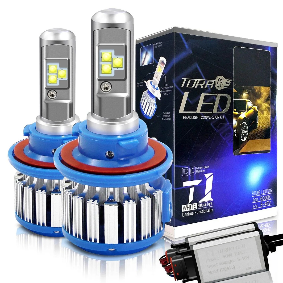 LUOM LUOM H13/9008 LED Headlight Bulbs 70W 6000K 7200LM Dual Beam Set of 2 — product photo