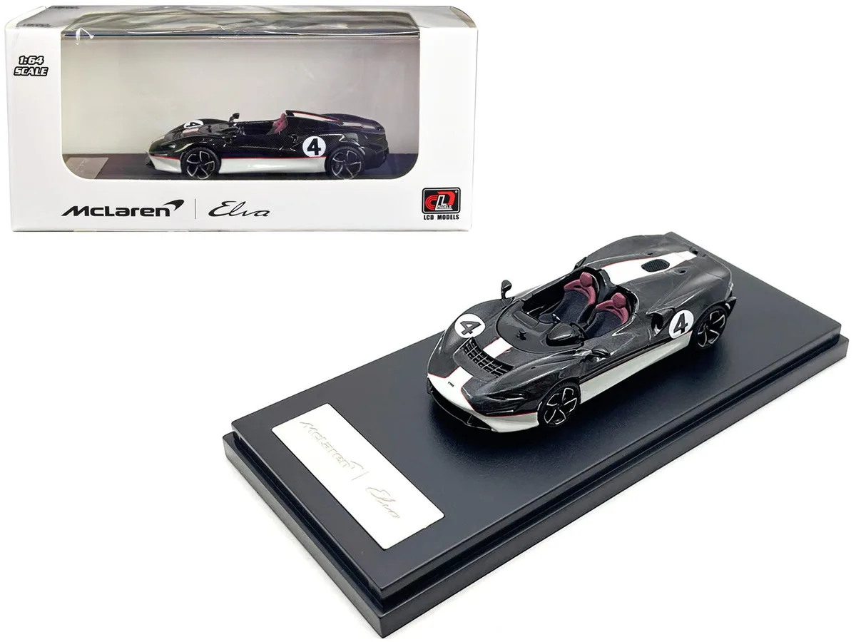 LCD Models LCD Models McLaren Elva Convertible #4 Carbon Black White Red Stripes 1/64 Diecast Hobby Collectible — product photo