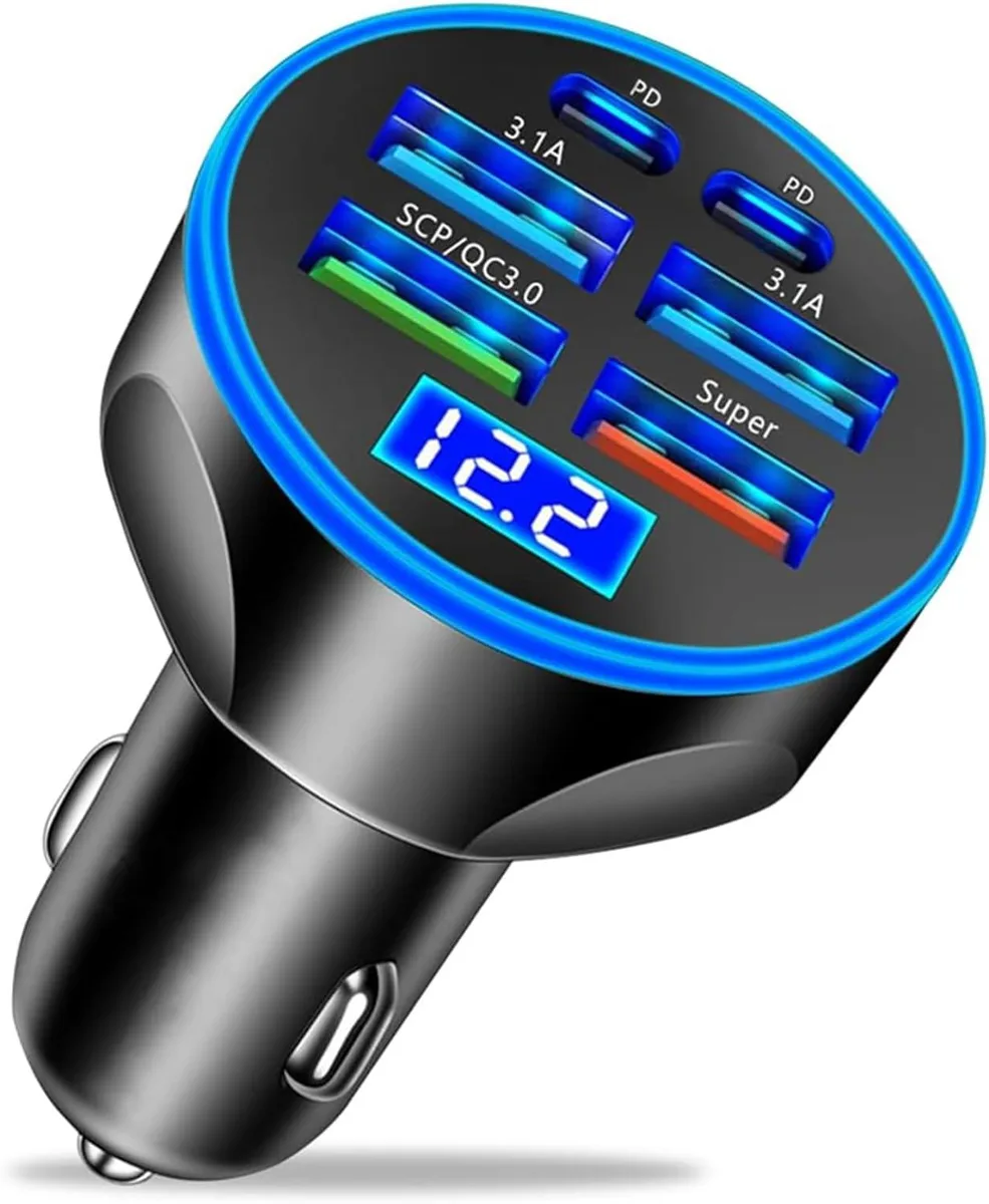 Hamzan Hamzan 6-in-1 Car Charger 250W Voltage Display — product photo
