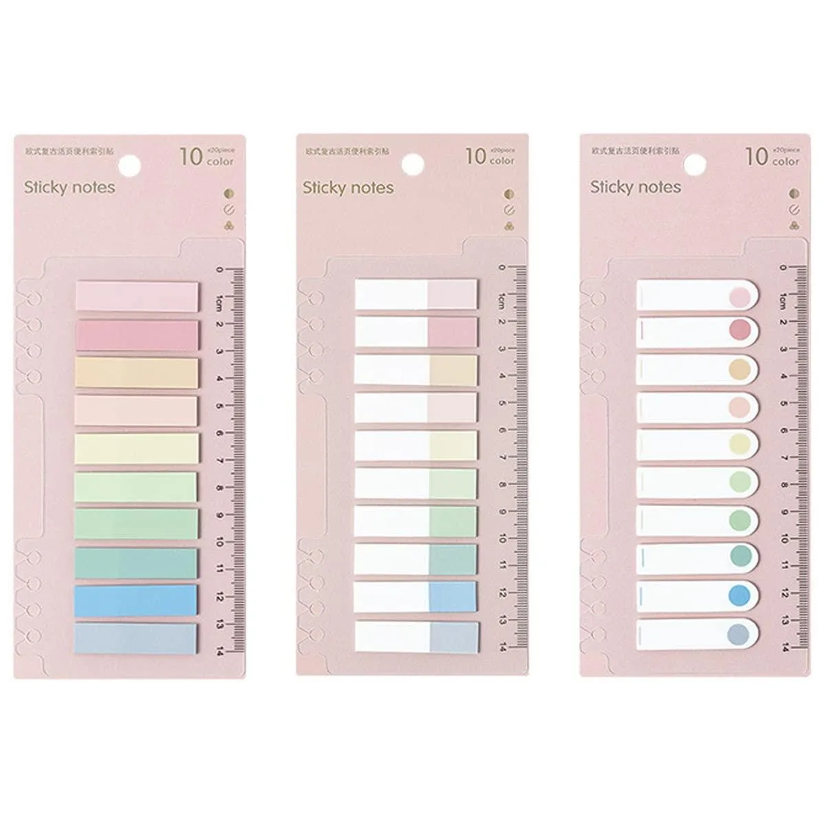 Pack of 600 translucent PET sticky tabs in Morandi colours, each 4.4 by 1.1 cm