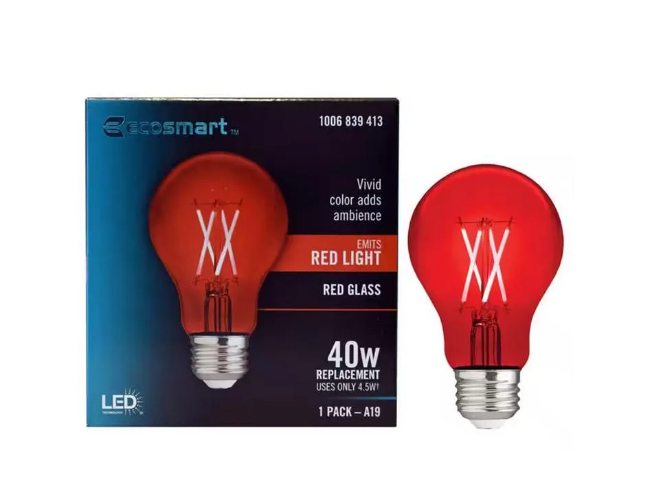 Ecosmart Ecosmart 40-Watt Equivalent A19 Dimmable Filament Red Colored Glass LED Standard Bulb 4.5-Watt — product photo