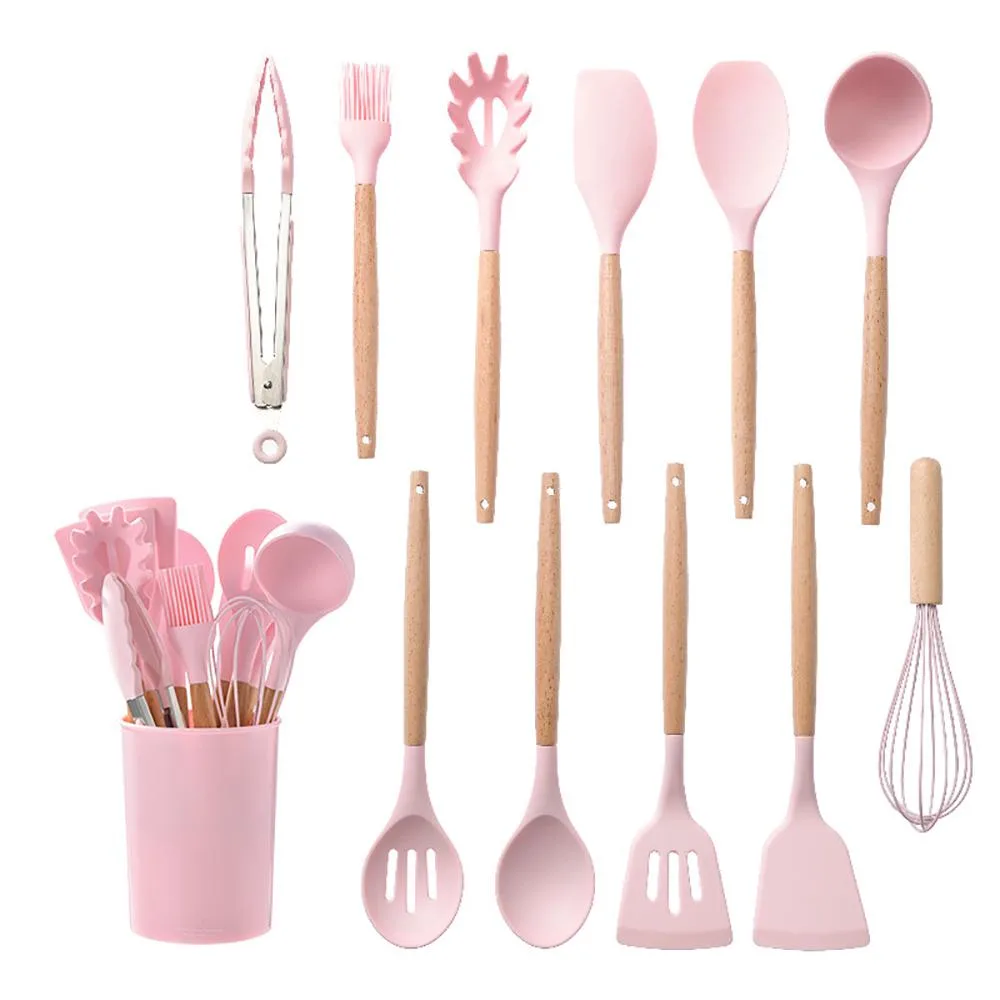 OUHE OUHE 12pc Silicone Cooking Utensil Set Pink — product photo