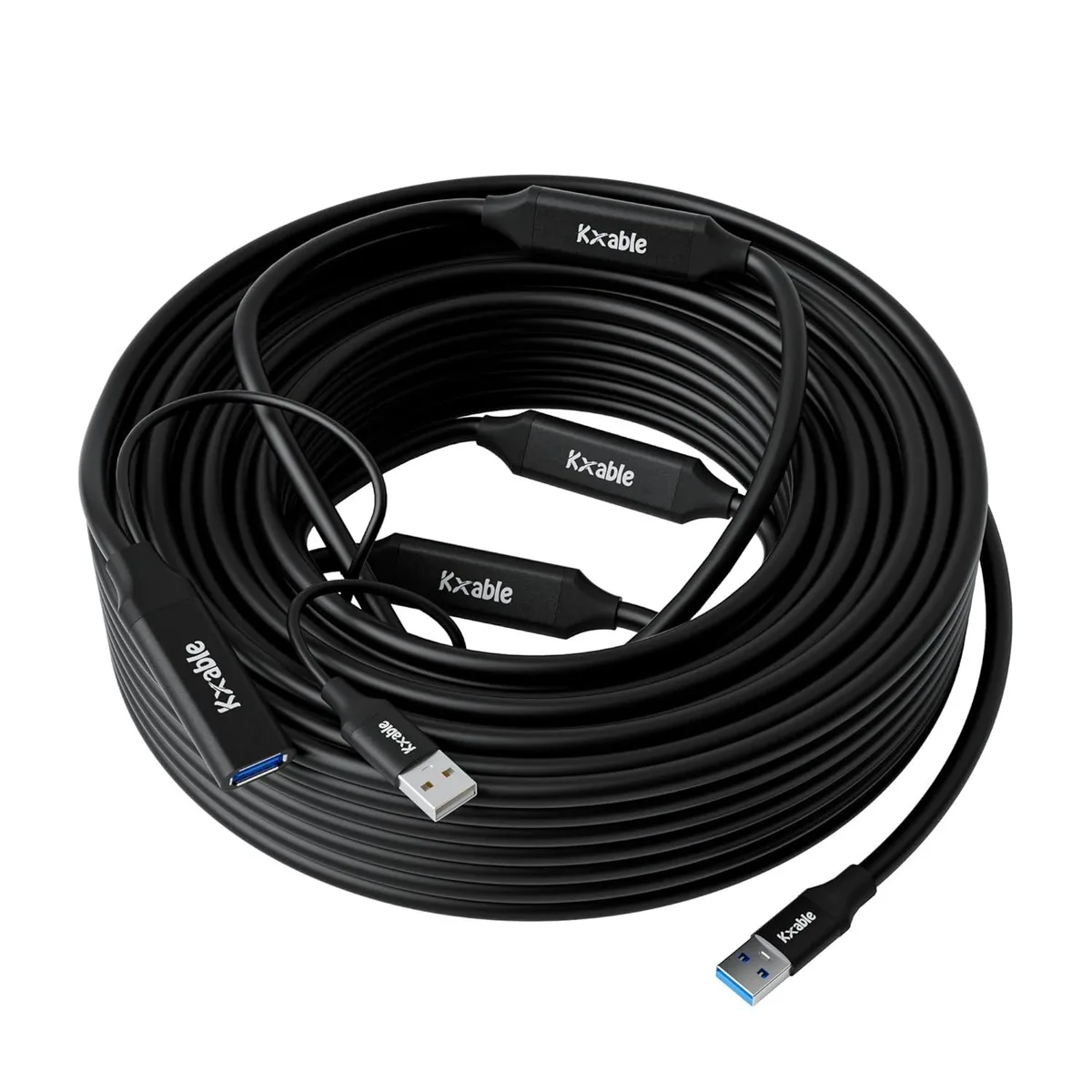 BFKK BFKK USB 3.0 Active Extension Cable 100 Feet Type A Male to Female with 4 Signal Boosters & Power Supply — product photo