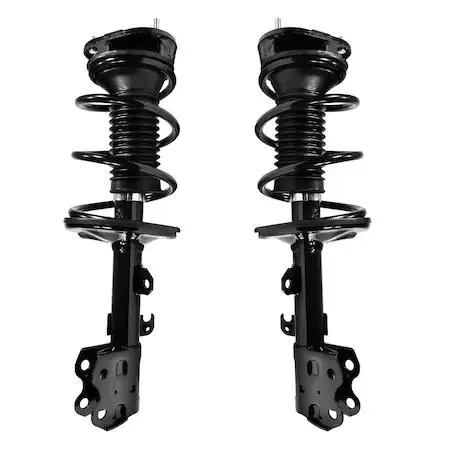 Pair of silver front strut assemblies with coil springs and top mounts