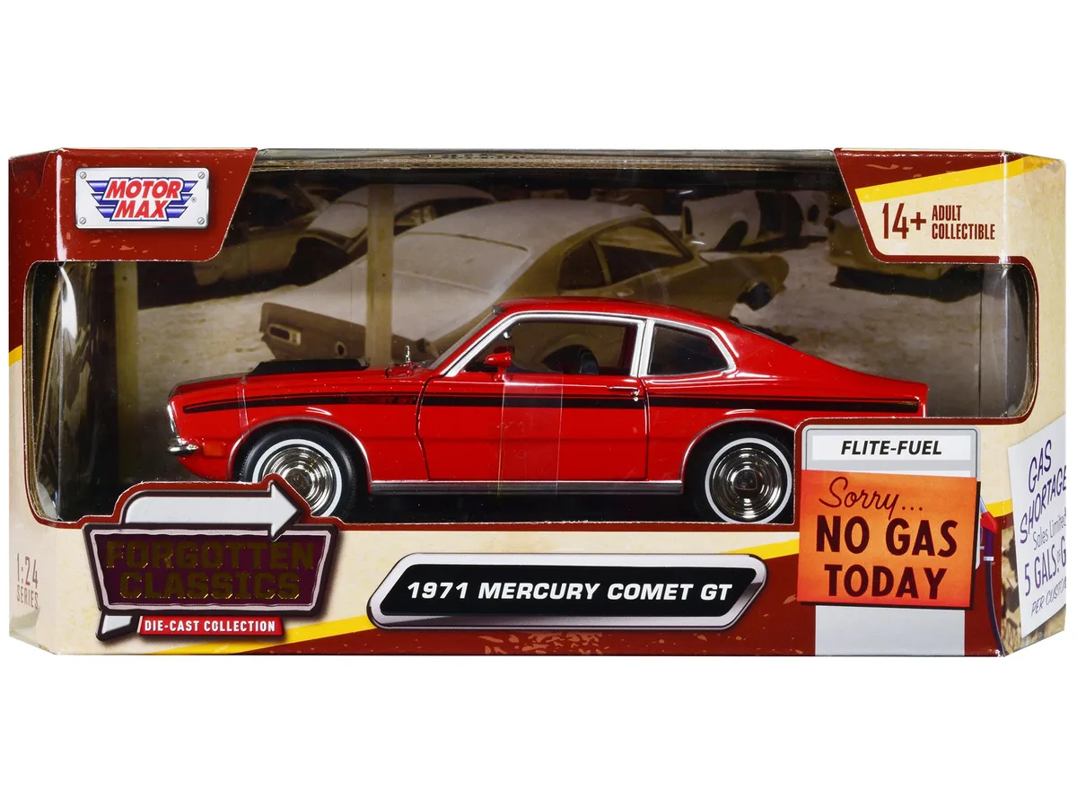 MOTORMAX MOTORMAX 1971 Mercury Comet GT Red with Black Stripes "Forgotten Classics" 1/24 hobby collectible — product photo