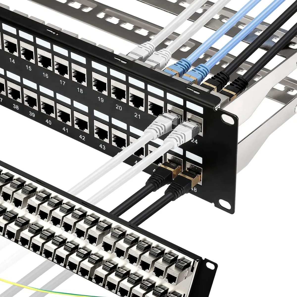 BFKK BFKK 48 Port Cat6A Patch Panel 10G Shielded 1U 19-Inch Removable Back Bar — product photo
