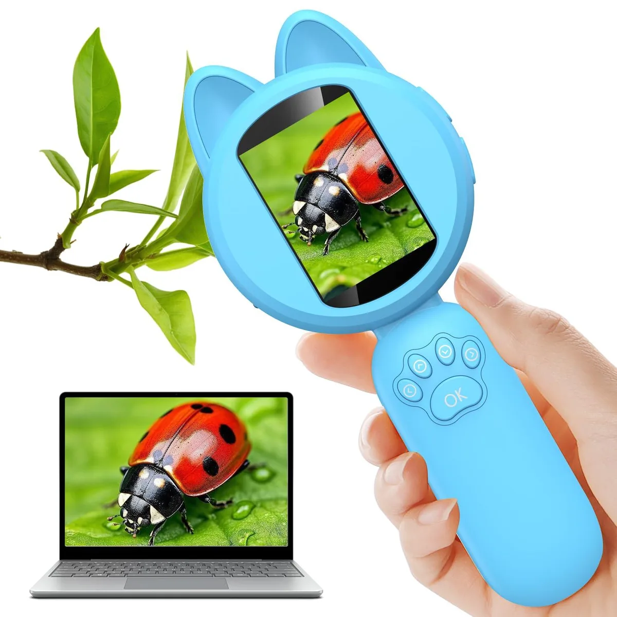Blue handheld microscope 12 pack with dual LCD screens and 100X magnification