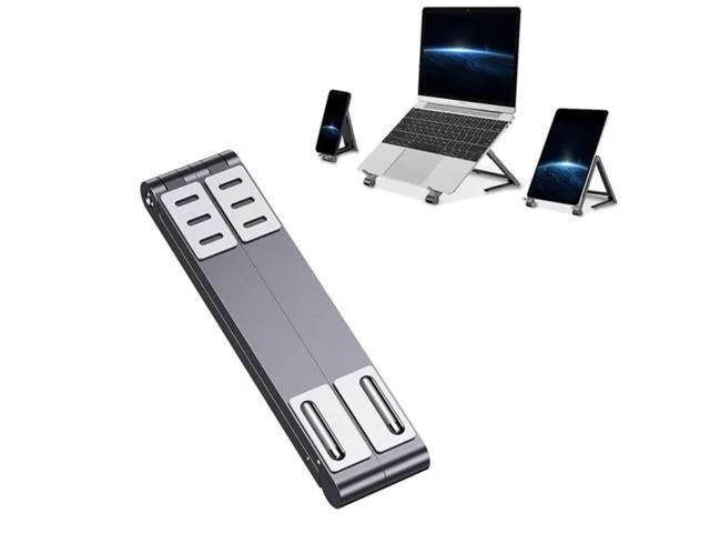 Folding aluminium laptop stand in grey finish