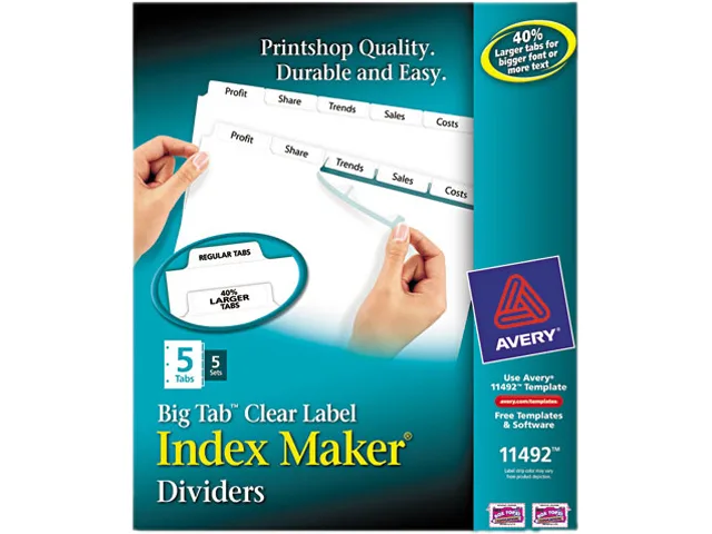 Avery Avery 11492 card filing dividers 5 tab 5 sets white — 商品写真