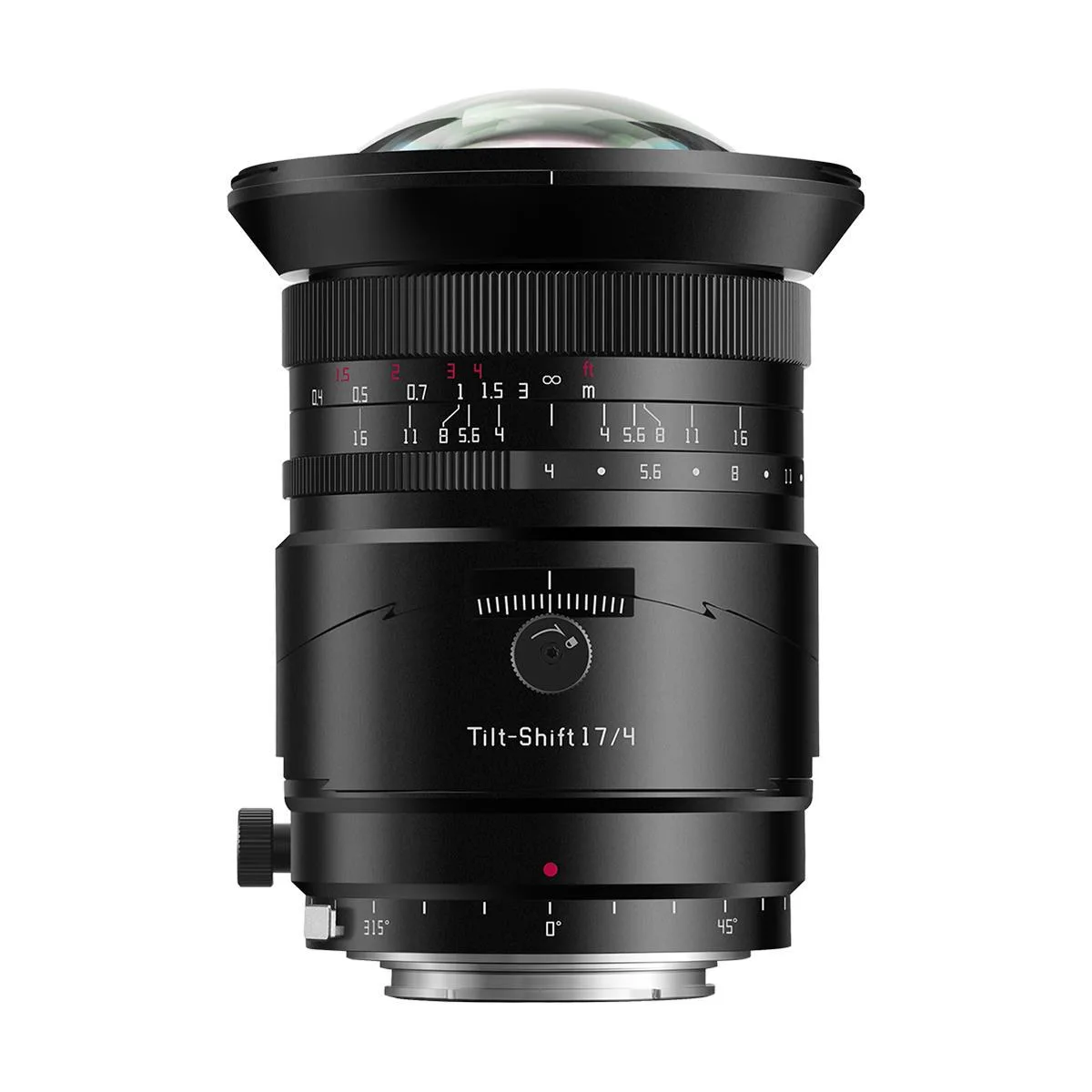 Black cylindrical lens with tilt-shift markings and Sony E mount