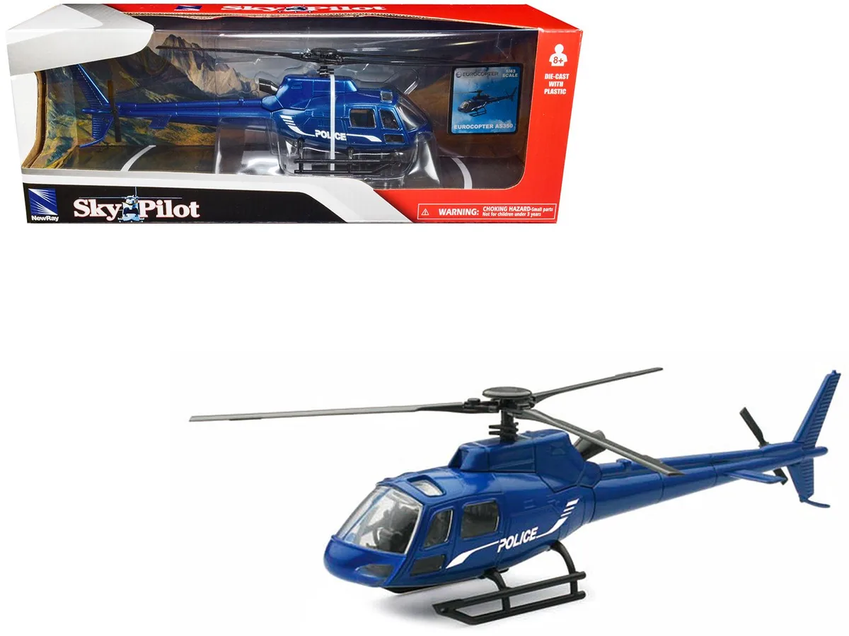 New Ray Toys New Ray Toys Eurocopter AS350 Helicopter Blue Metallic Police Sky Pilot 1/43 Diecast Model — product photo