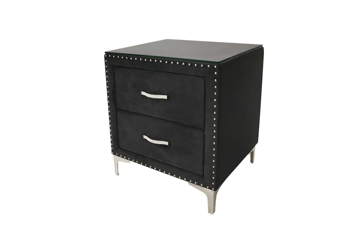 tuphen tuphen Glam Style Nightstand Two Drawers Black 24x19.4x26.5H — product photo