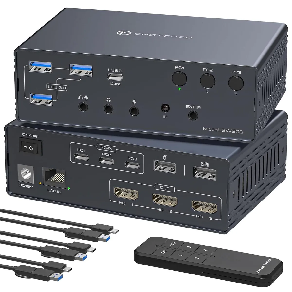 AUTYUE AUTYUE SW906 Thunderbolt 4 KVM Switch 3 Laptops 3 Monitors 4K@60Hz — product photo
