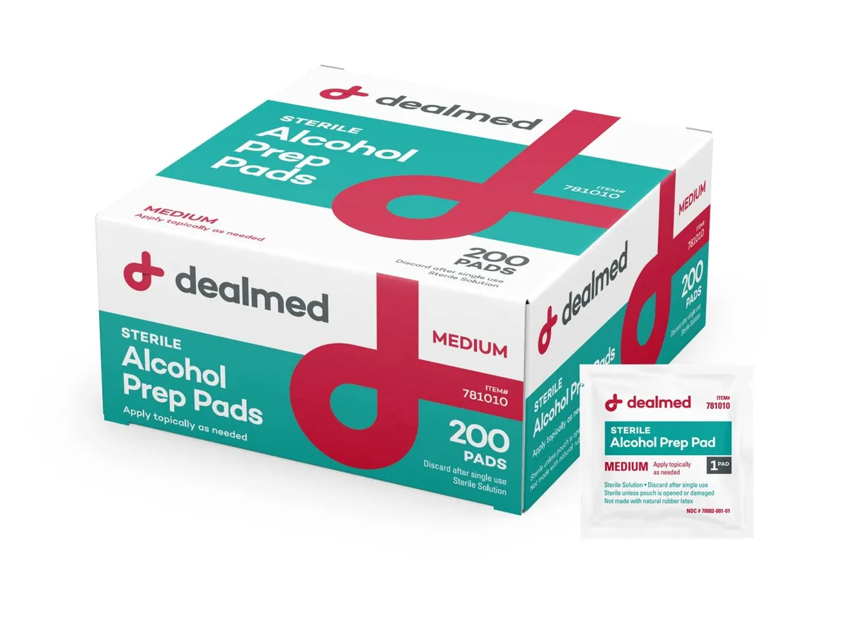 White rectangular box containing 200 sterile alcohol prep pads