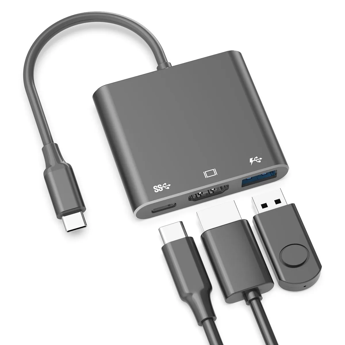 KEHIPI KEHIPI USB-C to HDTV Adapter 4K@60Hz 5Gbps 3-Port Black — product photo