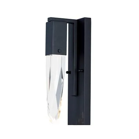 Black vanity light with clear beveled crystal stalactites and steel finish