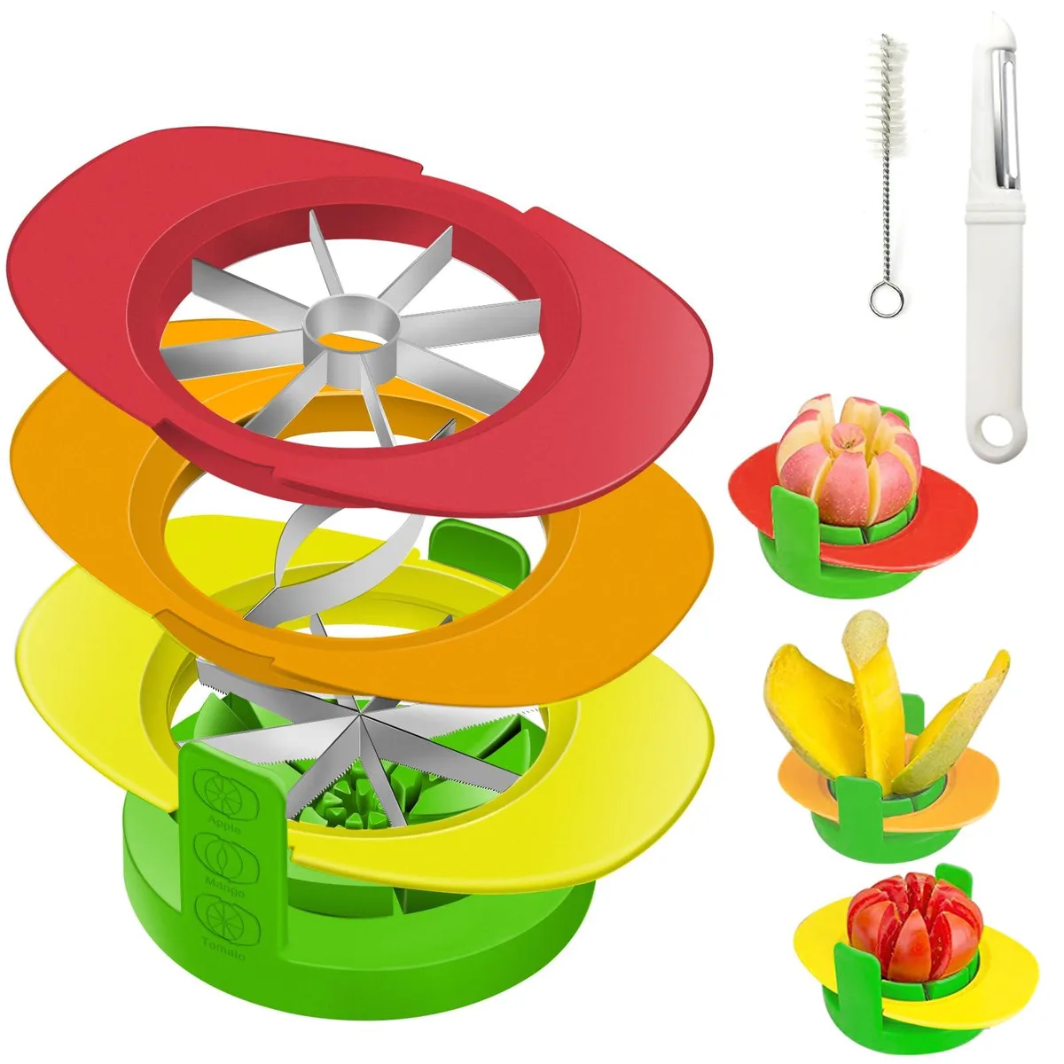  BIGOU Slicer-Colorful 4-in-1 Apple Slicer with Peeler &amp; Brush — product photo