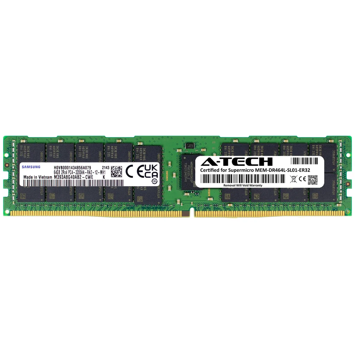 A-Tech A-Tech Supermicro Certified 64GB DDR4 3200MHz ECC RDIMM 2Rx4 CL22 1.2V 288-Pin Server Memory — product photo