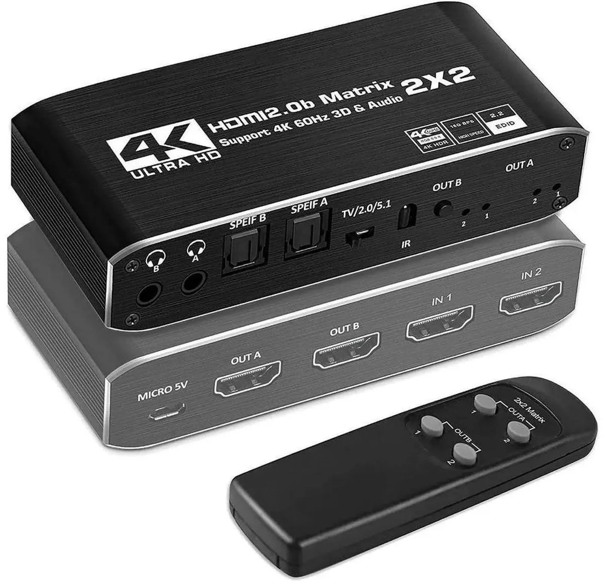 SMUGDESK SMUGDESK 2x2 HDMI Matrix Switcher with Optical L/R Audio Extractor — product photo