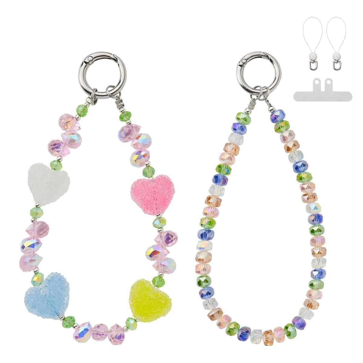 FOJDPAS 2 Pcs Beaded Phone Charm Strap Heart Crystal Bracelet — product photo