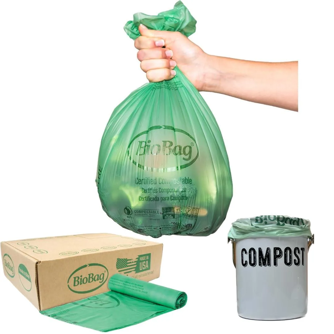Box containing 100 white compostable bags, 16 by 17 inches, 0.64 mil, 2.6 gallon capacity