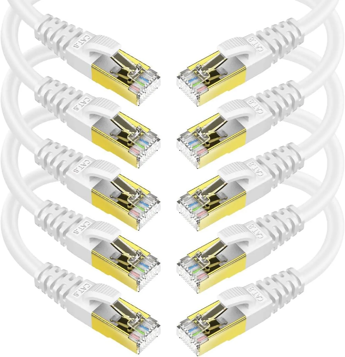 BFKK BFKK CAT8 SFTP Ethernet Cable 1 ft White 10 Pack — product photo