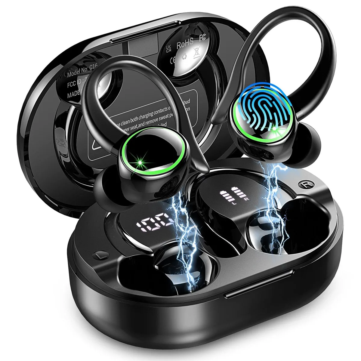 No Sew No Sew C16 Bluetooth 5.4 In-Ear Headphones 10h 13mm 15m IP7 Earhooks Black — product photo