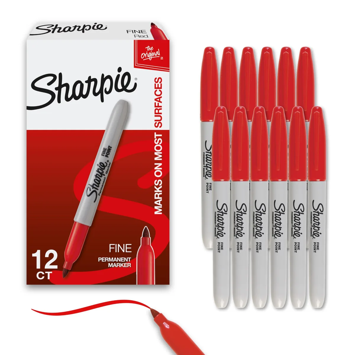  Sharpie Permanent Markers Fine Tip Red 12 Count — product photo