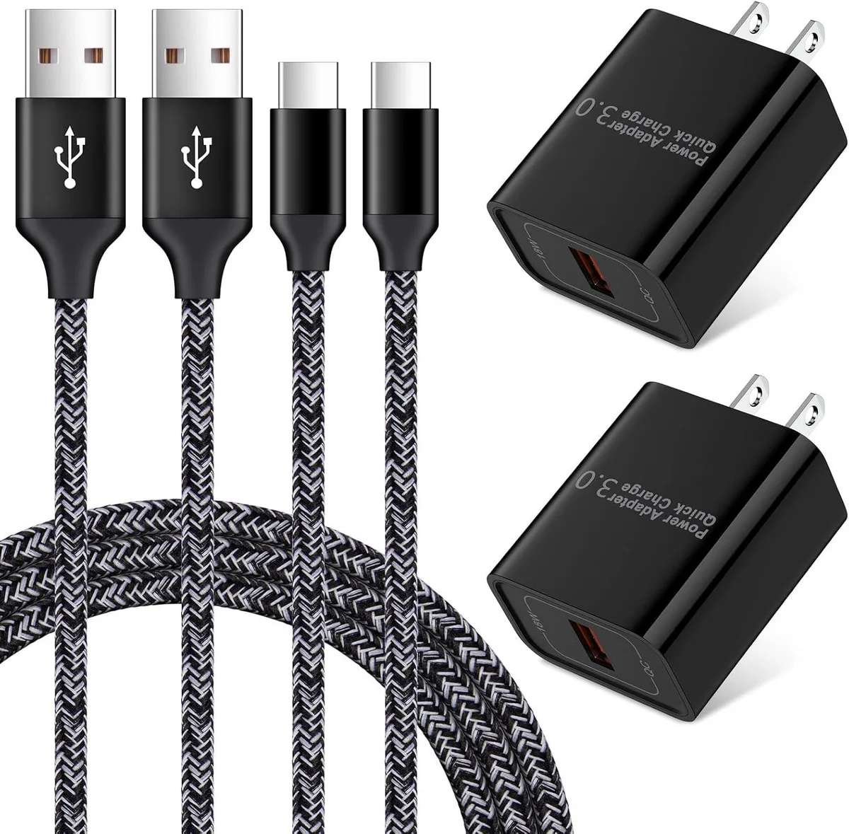 ONITOON ONITOON 18W Quick Charge 3.0 USB-C Wall Charger + 2× 6ft Cable — product photo