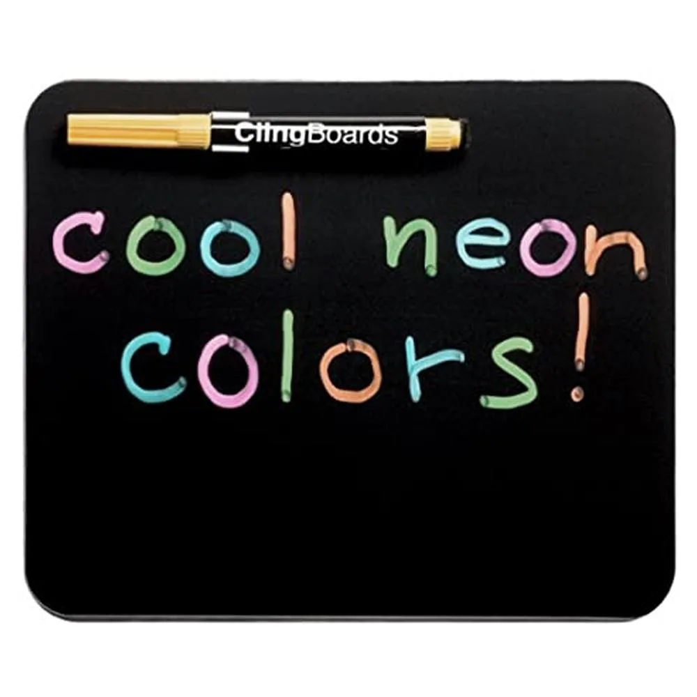 Black clingboard with dry erase marker, adheres to smooth surfaces without adhesive