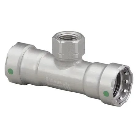 Zinc nickel-plated steel reducing tee with press-fit and FPT ends