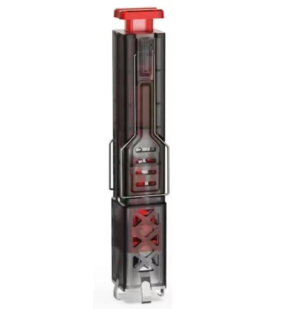 Red 2-in-1 switch and keycap puller with four-jaw grip and one-press eject