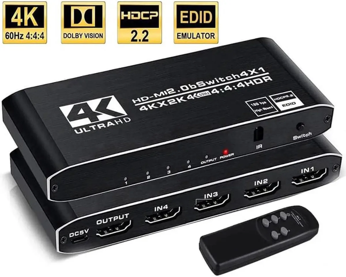 Vszerda Vszerda HDMI Switch 4 Ports 4K 60Hz 4x1 IR Remote HDR HDCP 2.2 3D 18Gbps — product photo