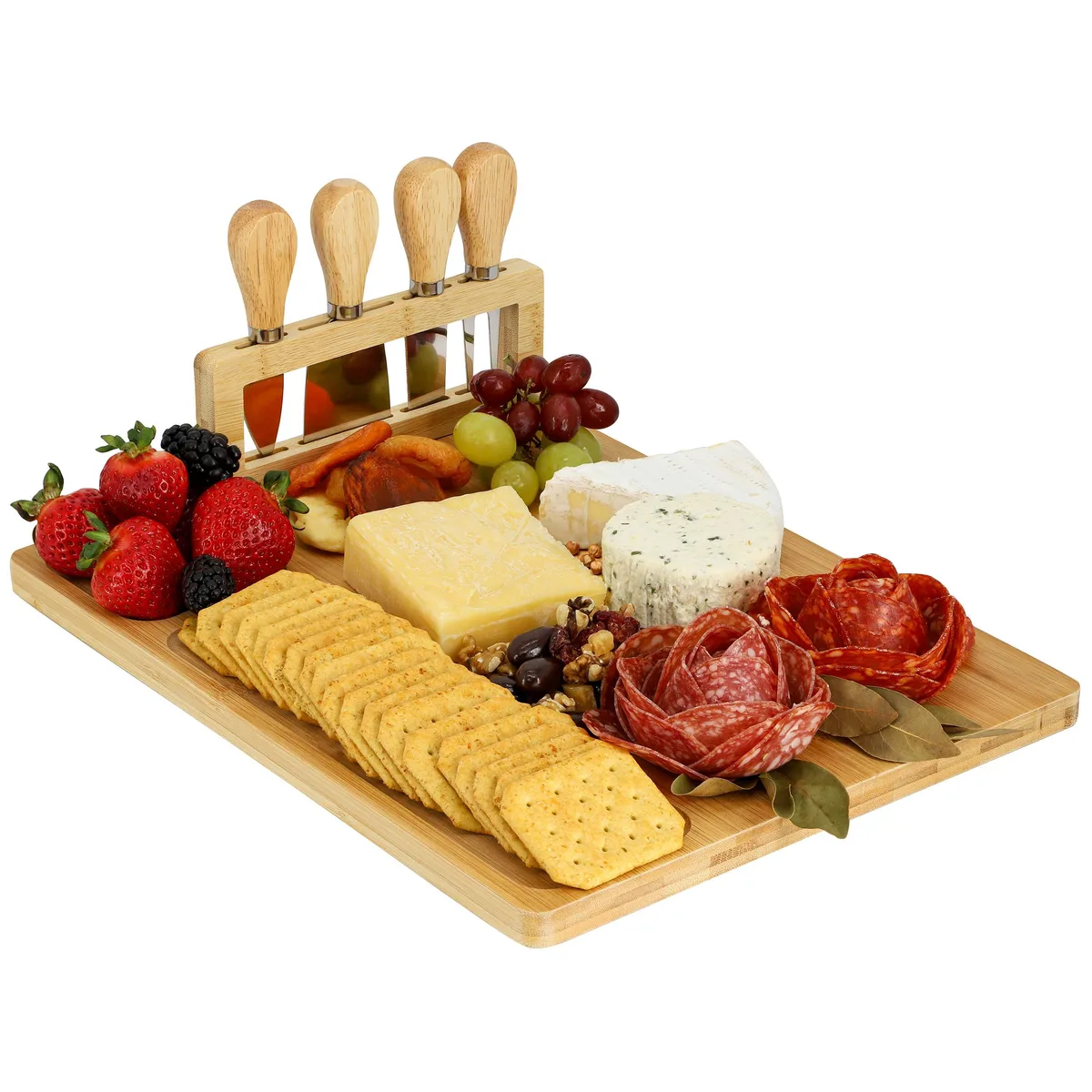 MegaChef MegaChef Bamboo Charcuterie Cheese Board with Knife Stand &amp; 4-Piece Set — product photo