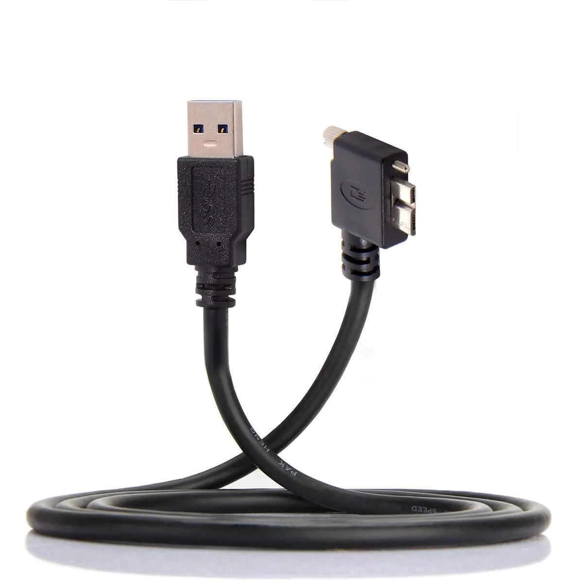 Black 1.2m USB 3.0 cable with left-angled Micro USB screw mount connector