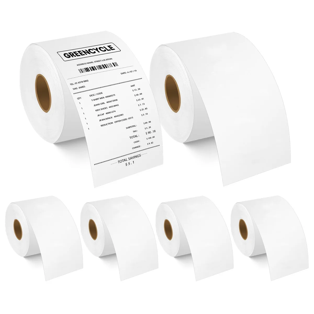 GREENCYCLE GREENCYCLE DM-30270 6 Roll 57mm x 76m White Direct Thermal Labels — product photo