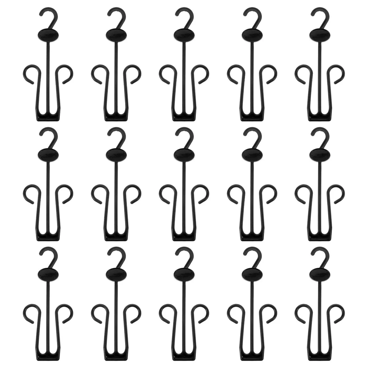 Fifteen black plastic shoe hooks for vertical closet storage