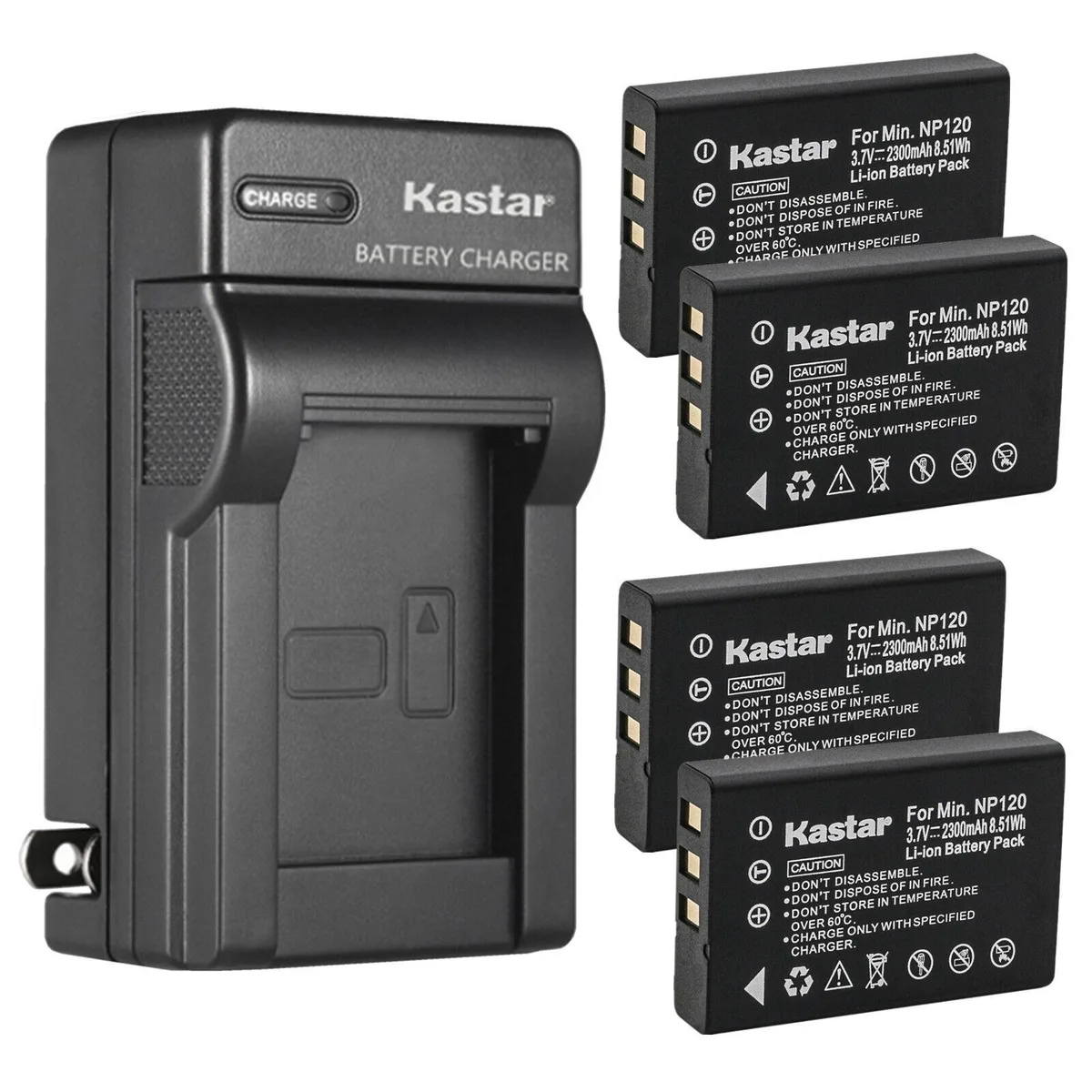 Kastar Kastar NP-120 FNP-120 4-Pack Battery &amp; AC Wall Charger for Zohulu 4K Infrared Night Vision 24.0 Megapixel — product photo