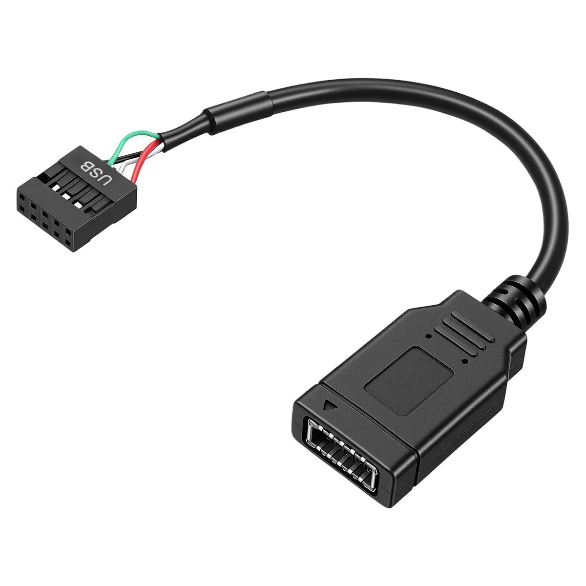 Black USB 2.0 9-pin to Type-C front panel cable 6.8 in
