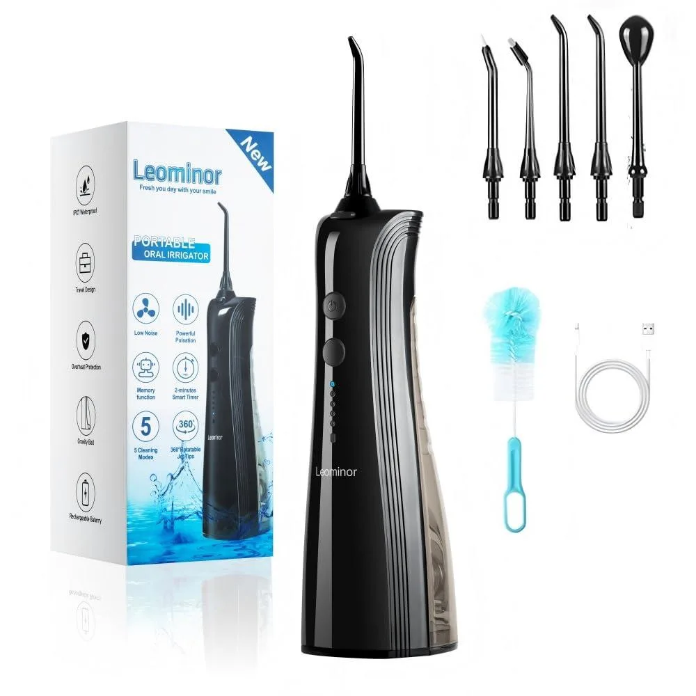 White cordless water flosser with detachable tank and rotatable tip