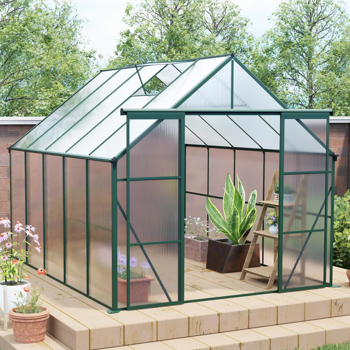 tuphen tuphen Green Aluminium Trellis 8x10FT Double Door Polycarbonate Greenhouse — product photo