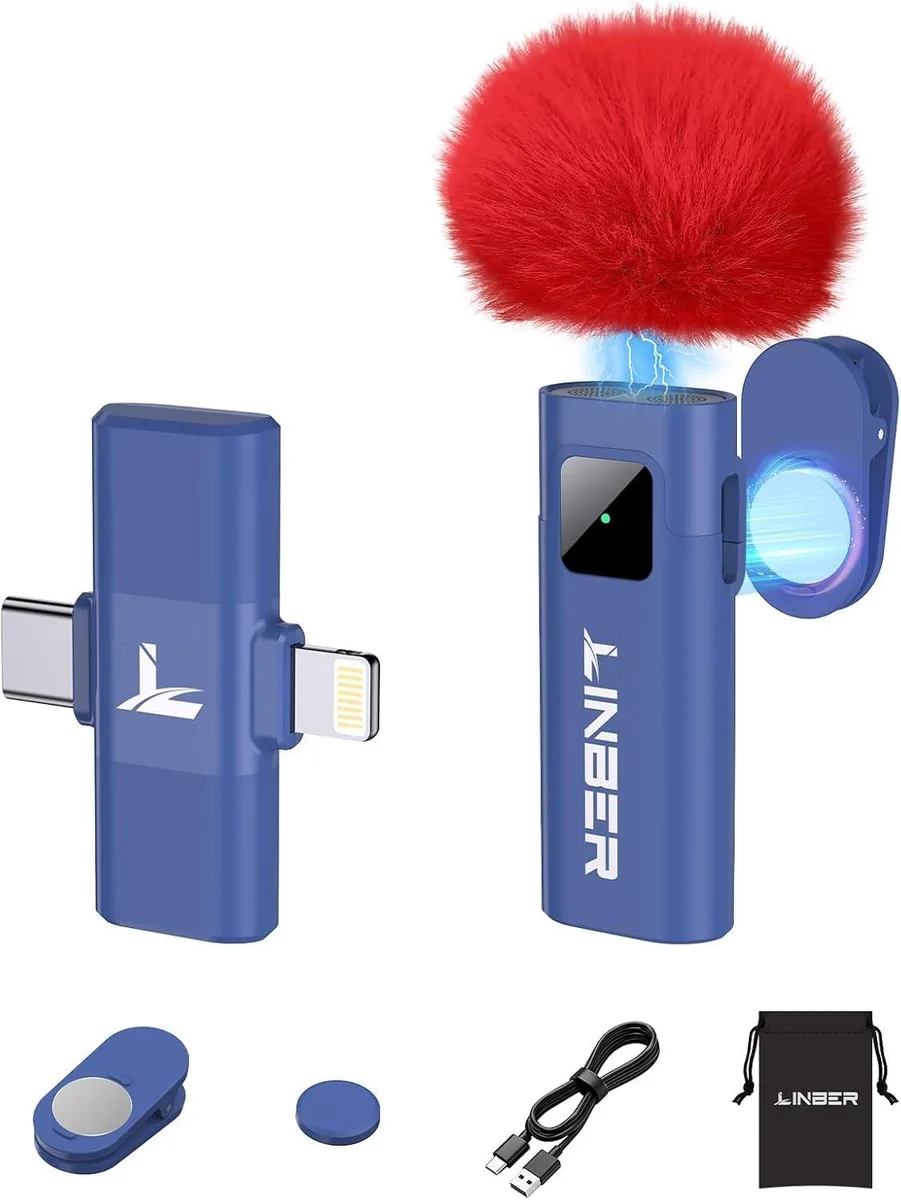  Linber Wireless Lavalier Microphone Blue USB iPhone 15 14 13 — product photo