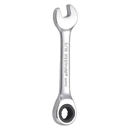 Chrome combination stubby wrench, 5/16 inch SAE, short handle, polished finish